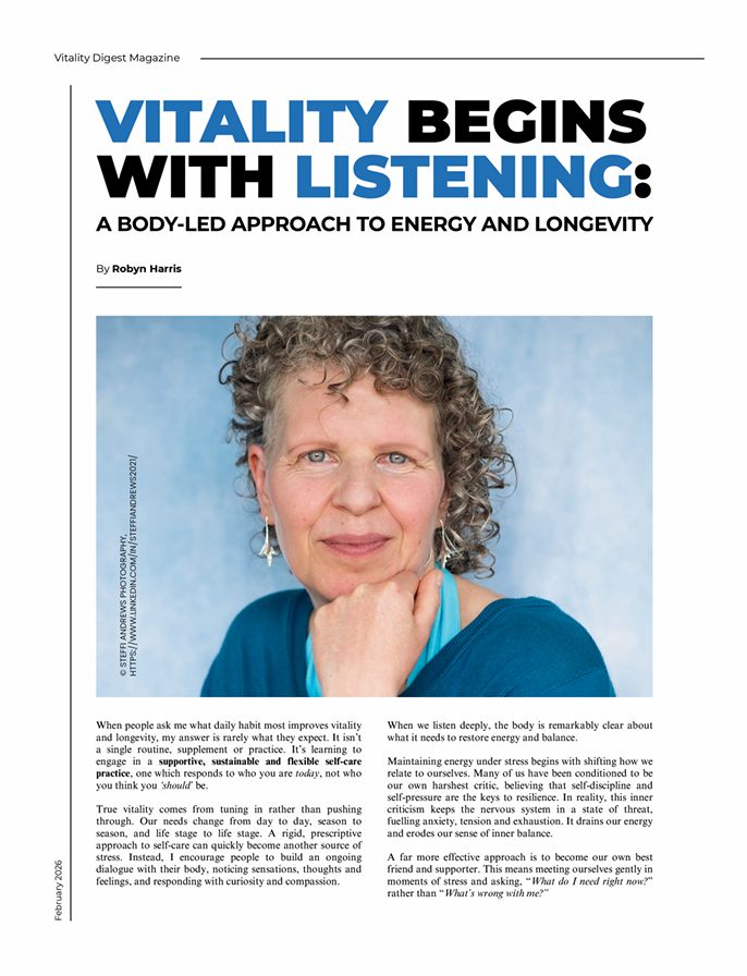 screenshot of Robyn Harris's article in Vitality Digest magazine